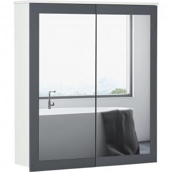 kleankin Armario de Baño con Espejo Armario de Baño para Colgar con 2 Puertas de Vidrio y Estantes Ajustables 69x17x75,5cm Blanco