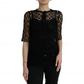 Dolce & Gabbana Elegant Floral Lace Blouse Top - IT38 | XS, Black, Female, Size: 2XS