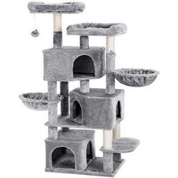 FEANDREA Árbol Grande para Gatos con 3 Cuevas para Gatos, Torre para Gatos de 164 cm, Gris Claro PCT98W