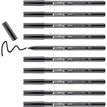 Edding 1300-001 - Rotulador con punta de fibra, 10 unidades, color negro