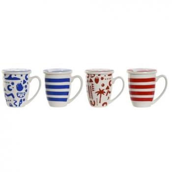 Taza con Filtro para Infusiones Home Esprit Azul y Rojo de Acero Inoxidable y Porcelana 380 ml (4 Unidades)