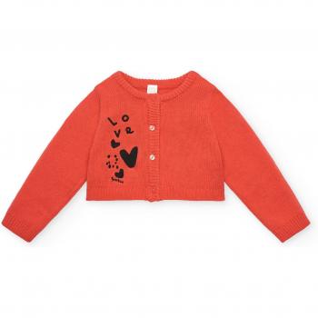 Chaqueta de niña Tuc Tuc tricot roja con estampado de corazones y diseño Cartoon