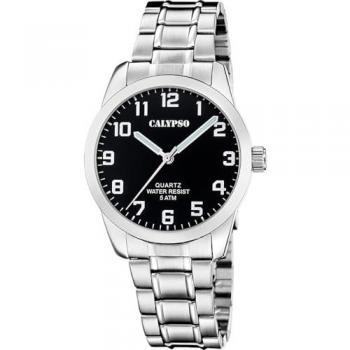 Reloj Calypso Basic K5866/4 Negro Hombre, Caja de Acero Inoxidable 316L Plateado, Correa de Acero Inoxidable 316L Plateado