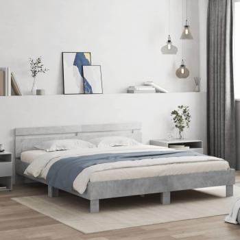 Cama con cabecero y LED gris hormigón 180x200 cm - Estructura de cama cabecero y luces LED, color gris hormigón, dimensiones 180x200 cm, marca Vidaxl