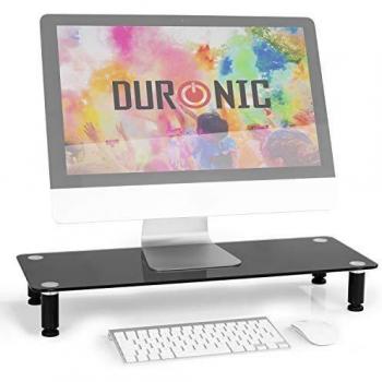 Duronic DM052 4 Elevador para Pantalla|Patas Regulables Antideslizantes|Superficie de 70 x 24cm | hasta 40kg |Cristal Plateado |Soporte ergonómico para Oficina Escritorio Ordenador Portátil Televisor