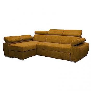 Sofá rinconero Columbus 192, amarillo, con función de descanso y caja de ropa de cama, dimensiones 255x170x85cm