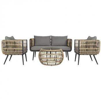 Conjunto de Mesa con 3 Sillones DKD Home Decor Marrón Aluminio Ratán Sintético 144 x 67 x 74 cm