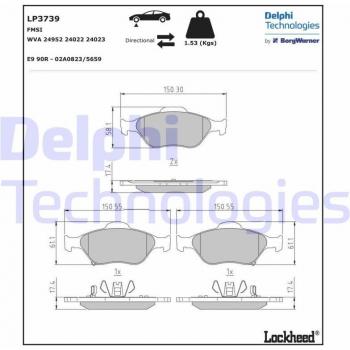 Pastillas de freno DELPHI LP3739 para Toyota Yaris, incluye juego de pastilla y es compatible con freno de estacionamiento de disco