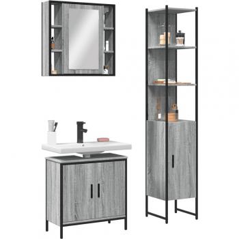 Set de muebles de baño 3 piezas madera contrachapada gris sonoma