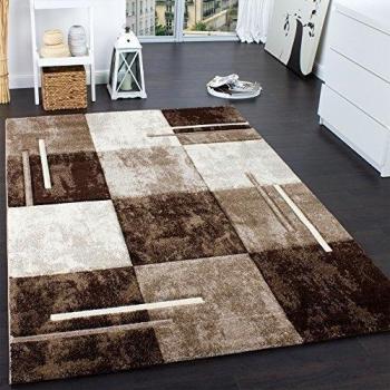 Paco Home Alfombra Moderna De Diseño Perfilado - A Cuadros Estilo Mármol - Marrón Crema, tamaño:160x230 cm