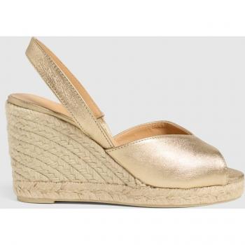 Sandalias de cuña de mujer en piel metalizada