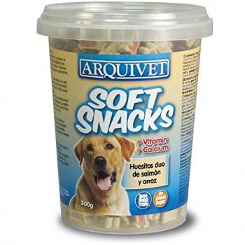 ARQUIVET Soft Snacks Huesitos Duo de salmón y arroz 300 gr para Perro - Aperitivos para Perro en Forma de Hueso - Chuches, recompensas y premios caninos - Alimento complementario