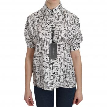 Dolce & Gabbana White Musical Instrument Collared Blouse Shirt - IT44|L