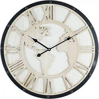 Reloj de Pared Vintage Redondo Blanco y Negro 50x50x5 cm con Números Romanos