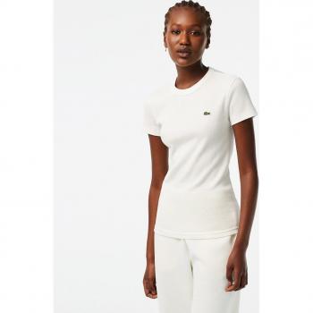 Camiseta de mujer slim fit Lacoste en algodón ecológico, manga corta, color blanco, talla 42