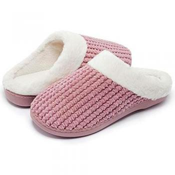 Kuako Zapatillas de Estar por casa con Forro de vellón para Mujer Antideslizantes Espuma de Memoria para Interiores Zapatos cálidos acogedores de la casa
