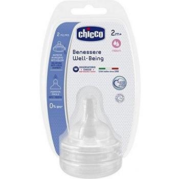 Chicco Physio Silicone Nipple Set - Medium Flow (2 Months+)