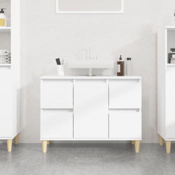 Armario de lavabo madera contrachapada blanco brillo 80x33x60cm
