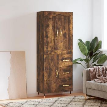 Aparador alto de madera contrachapada en roble ahumado, dimensiones 69,5x34x180 cm, fabricado en madera multicapa