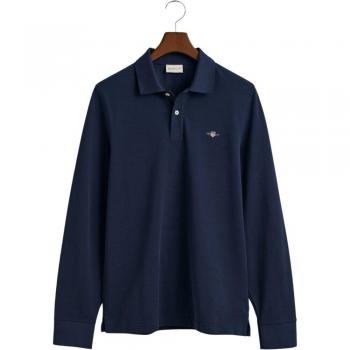 Gant Piqué Rugger with Collar and Buttons - Evening Blue - Male - Size: M