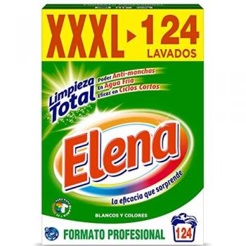Detergente en polvo para lavadora Elena - 124 dosis, apto para ropa blanca y de color
