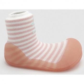 Attipas Patucos de bebé niña PEEKABOO PEACH A21PE Naranja con diseño a rayas y logo de la marca