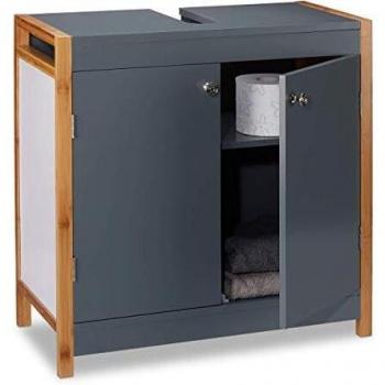 Armario Bajo Lavabo de Bambú con Balda Regulable, Gris y Marrón, 60 x 60 x 29 cm