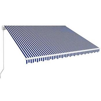 vidaXL Toldo Funcionamiento con Manivela Manual Retráctil Patio Lona Parasol Porche Jardín Sombra Exterior Terraza 400x300 cm Azul y Blanco a Rayas
