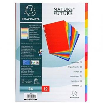 Separadores de Cartulina Lustrada Rígida 400g/m² - 12 Posiciones - Formato A4 - Colores Asortidos
