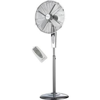 Camry CR 7314 Ventilador de Pie, Mando a Distancia, Temporizador, 3 Aspas 45cm, 3 Velocidades, Oscilante, Cuerpo Metálico, 190W, 130 W, 62 Decibeles, Metal, Cromo, Acero Inoxidable