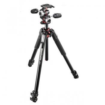 Manfrotto MK055XPRO3-3W Kit de Trípode de Aluminio con 3 Secciones y Cabezal 3-Way Pan/Tilt en Color Negro