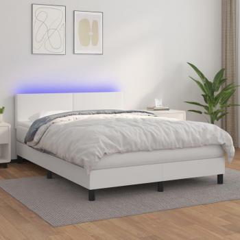 Cama box spring con colchón y LED en cuero sintético blanco 140x190 cm