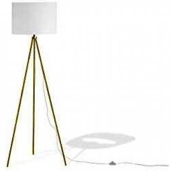 Lámpara de pie moderna Vistula de metal dorado y blanco, 148 cm, trípode con pantalla de tela