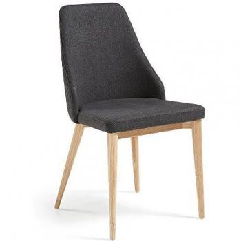 Kave Home - Silla de Comedor Rosie Gris Oscuro con Asiento Acolchado y Patas de Madera Maciza de Fresno