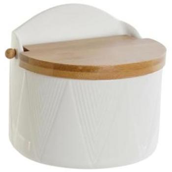 Salero con Tapa DKD Home Decor Blanco Natural Bambú Porcelana 12 x 10 x 11 cm