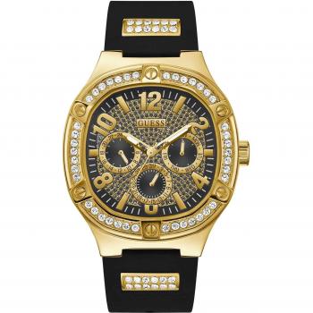 Reloj Guess Duke GW0641G2 - Elegante Diseño Dorado - Correa de Silicona Negra - Multifuncional - Resistente Al Agua