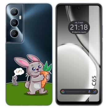 Funda de Silicona Transparente con Diseño de Conejo para Realme C65 4G