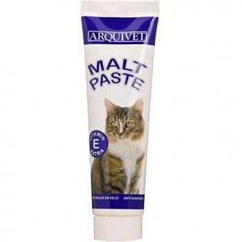 Arquivet Pasta de Malta para Gatos 100 gr - Ayuda a prevenir la acumulación de Bolas de Pelo - Favorece el tránsito intestinal - Alimento complementario para Gatos