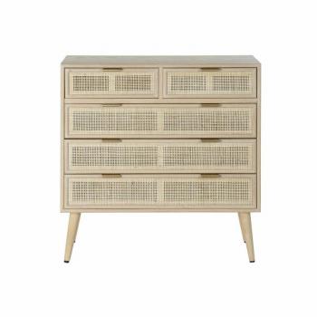 Cómoda DKD Home Decor de Madera de Paulonia y MDF con Diseño Escandinavo, Dimensiones 80 x 39,5 x 81 cm, Acabado Natural y Rejilla