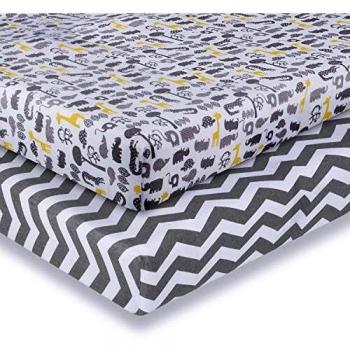Lote 2 Sabanas Cuna 140x70x15cm, Momcozy Protector Colchon/Cubre Cunas Bebe/Aabanas Cama 100% Algodón. Ajustables con Gomas