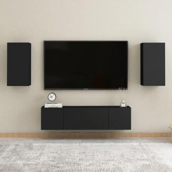 Set de muebles de salón TV 4 piezas madera de ingeniería negro
