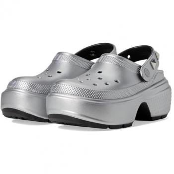 Crocs Stomp Metallic Clog Sandals Silver Women's Size 36-37