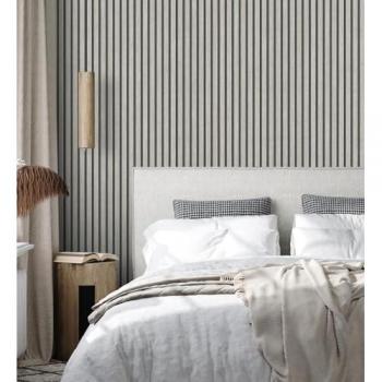 Papel Pintado de Listones de Madera Gris Imitando Palillería - GAULAN 682664 - Rollo 10 m x 0,53 m