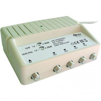 Amplificador de señal para interior con 4 salidas y adaptador