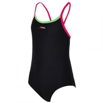 Zoggs Traje de Baño Kerrawa Strikeback para Niñas, Color Negro/Magento/Verde, Talla M (14 años)