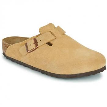 Birkenstock Boston Suede Clogs in Latte Cream Beige