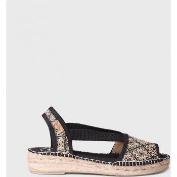 Toni Pons Alpargatas de cuña para mujer modelo Estel en color negro, confeccionadas con tejido estampado y elásticos