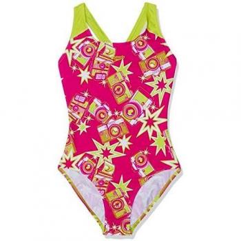 Speedo Wizzy Flash Allover Splashback Bañador, Niñas, Rosa eléctrico/ponche Lima/Blanco, 30