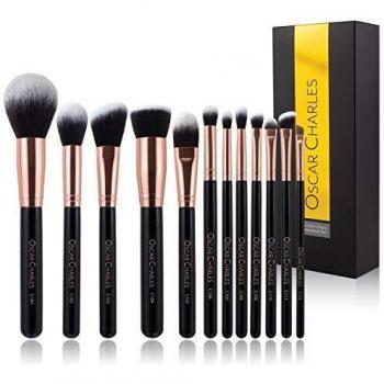 Oscar Charles Juego de brochas de maquillaje profesional Luxe [12 piezas] [Oro rosa]