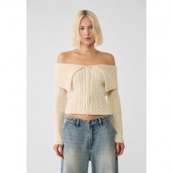 Vanilla Zip-up Cable-knit Cardigan S